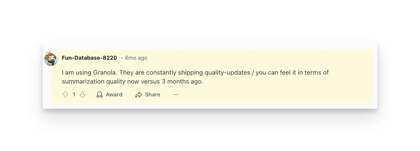 Granola Customer Review from Reddit
